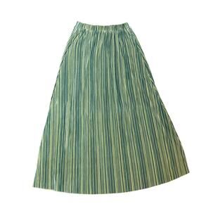 Women's Size M Vernacular Boutique Green and Yellow Elastic Pleated Midi Skirt
